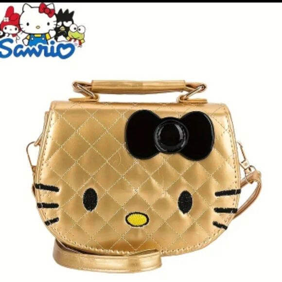 NWT Hello Kitty Gold Quilted Crossbody Mini Handbag Cartoon Argyle Anime Sanrio - Picture 1 of 4